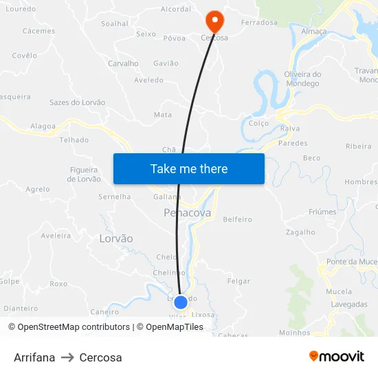 Arrifana to Cercosa map
