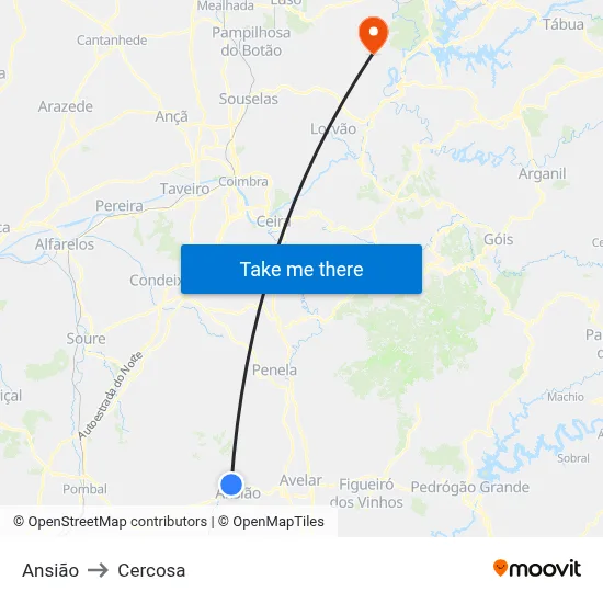 Ansião to Cercosa map