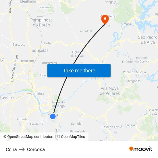 Ceira to Cercosa map