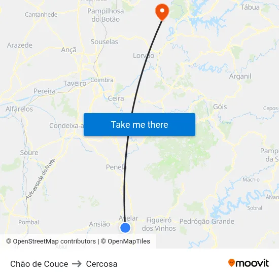 Chão de Couce to Cercosa map
