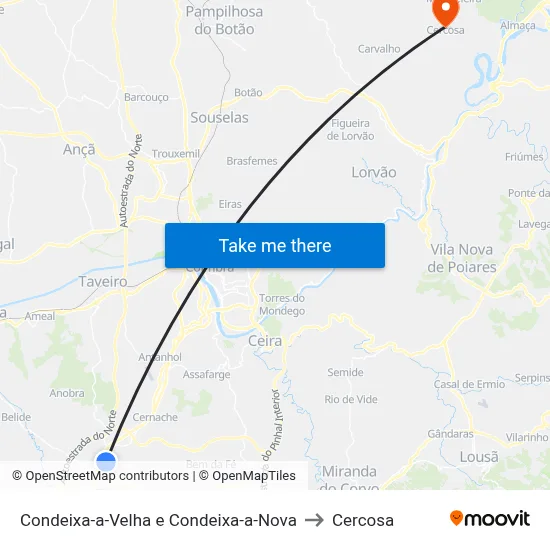 Condeixa-a-Velha e Condeixa-a-Nova to Cercosa map