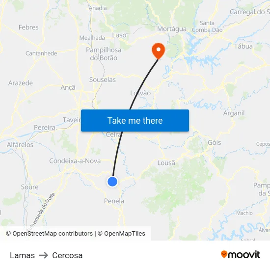 Lamas to Cercosa map