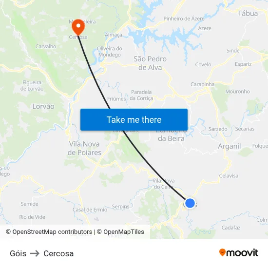 Góis to Cercosa map