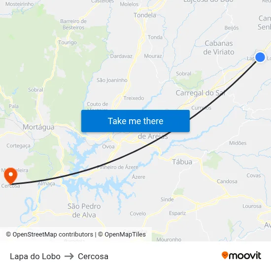 Lapa do Lobo to Cercosa map