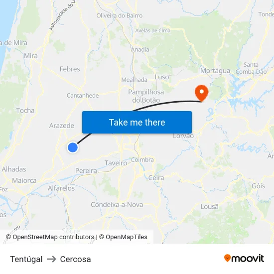 Tentúgal to Cercosa map