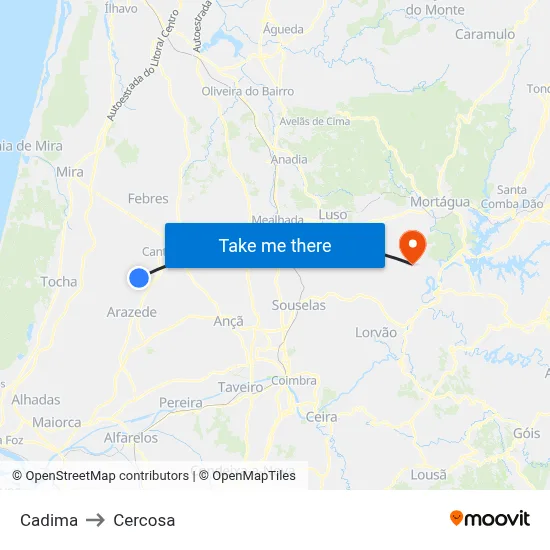 Cadima to Cercosa map