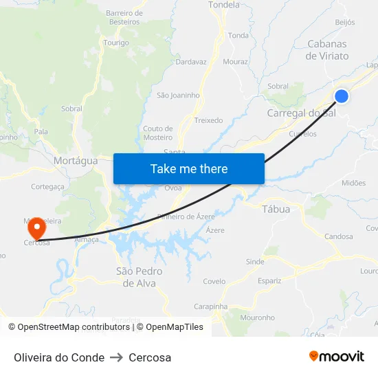 Oliveira do Conde to Cercosa map