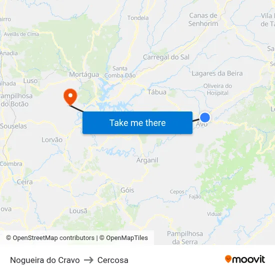 Nogueira do Cravo to Cercosa map