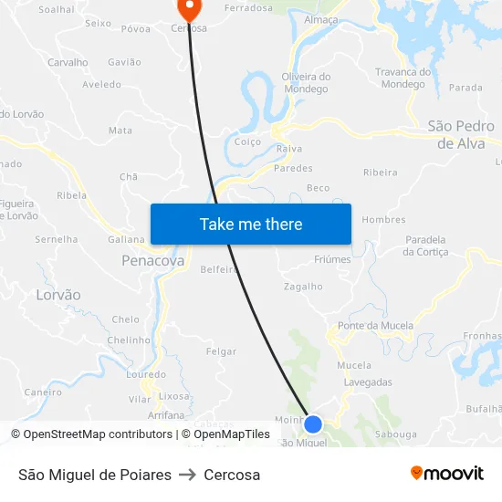 São Miguel de Poiares to Cercosa map