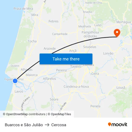 Buarcos e São Julião to Cercosa map