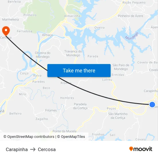 Carapinha to Cercosa map