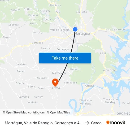 Mortágua, Vale de Remígio, Cortegaça e Almaça to Cercosa map