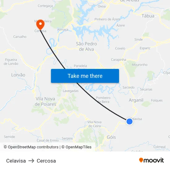 Celavisa to Cercosa map