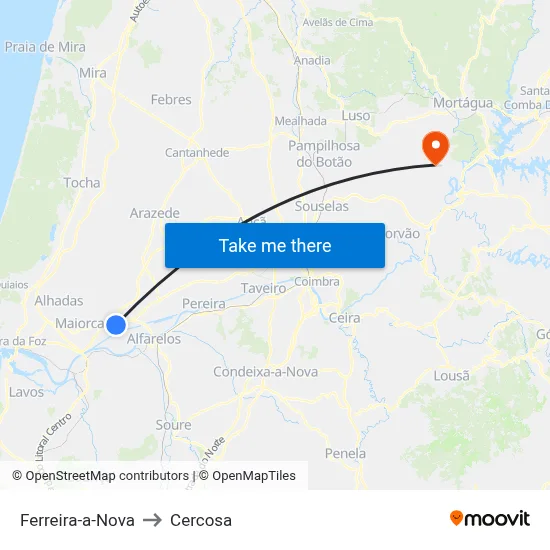 Ferreira-a-Nova to Cercosa map