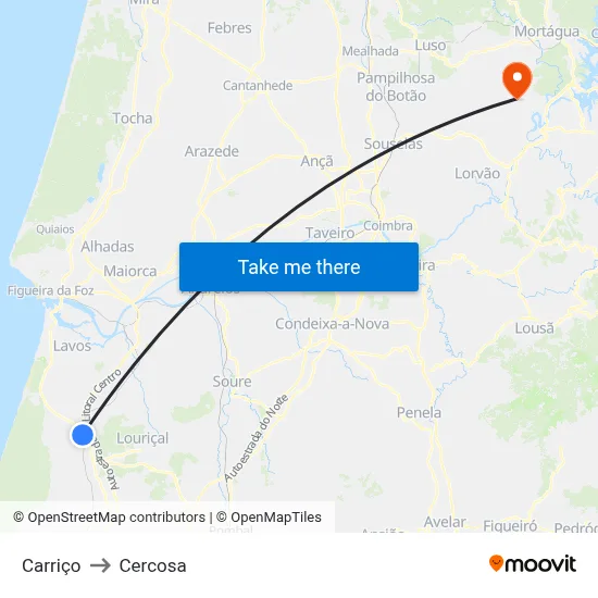 Carriço to Cercosa map