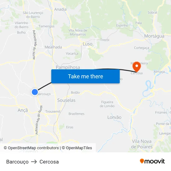 Barcouço to Cercosa map
