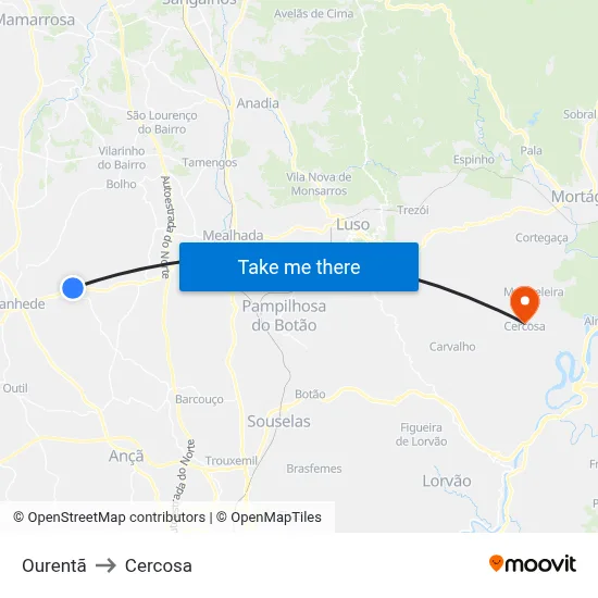 Ourentã to Cercosa map