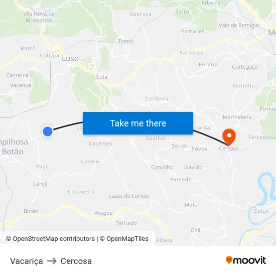 Vacariça to Cercosa map