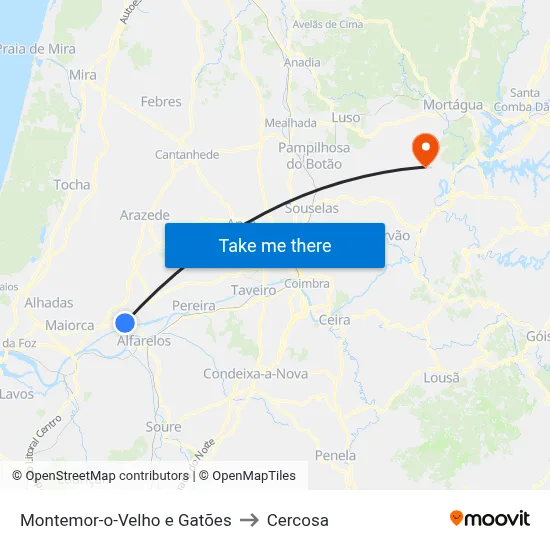 Montemor-o-Velho e Gatões to Cercosa map