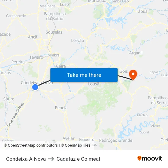 Condeixa-A-Nova to Cadafaz e Colmeal map