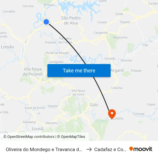 Oliveira do Mondego e Travanca do Mondego to Cadafaz e Colmeal map