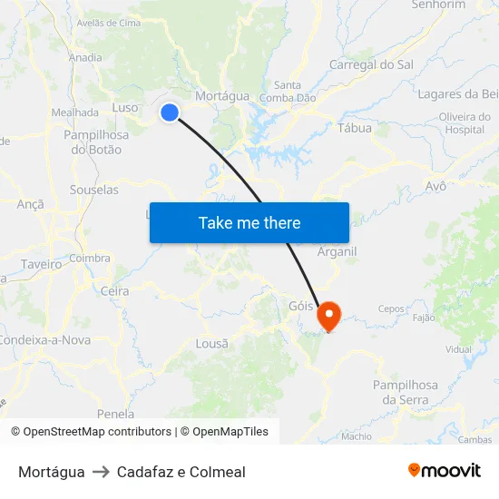 Mortágua to Cadafaz e Colmeal map