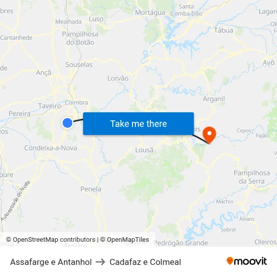 Assafarge e Antanhol to Cadafaz e Colmeal map