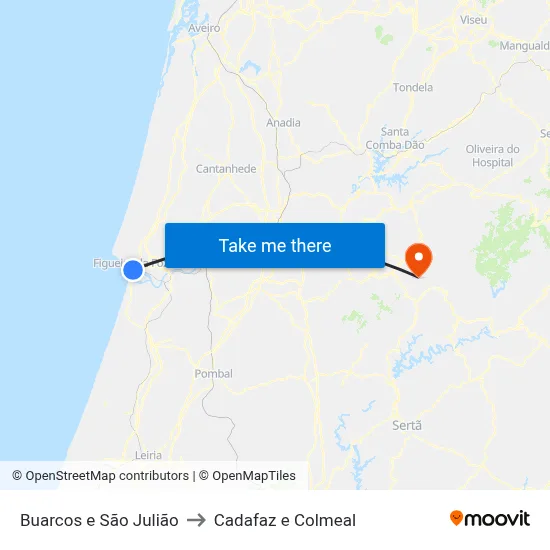 Buarcos e São Julião to Cadafaz e Colmeal map