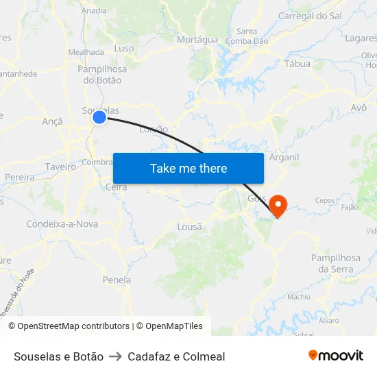Souselas e Botão to Cadafaz e Colmeal map