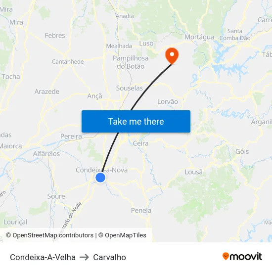 Condeixa-A-Velha to Carvalho map
