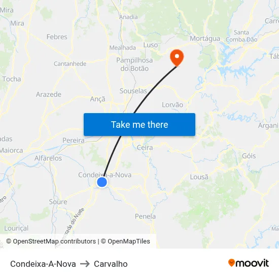 Condeixa-A-Nova to Carvalho map