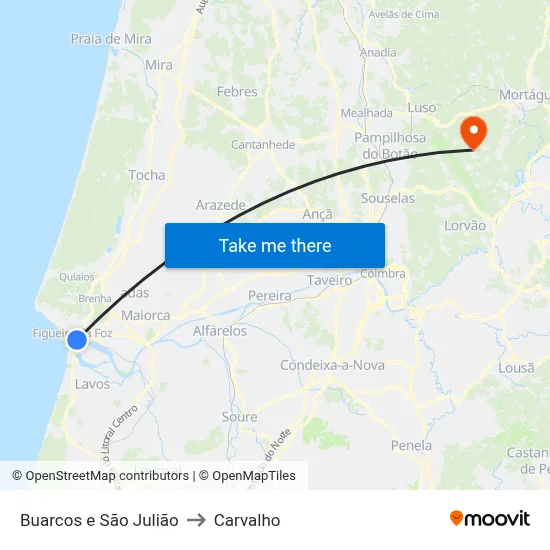 Buarcos e São Julião to Carvalho map