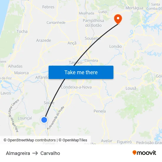 Almagreira to Carvalho map