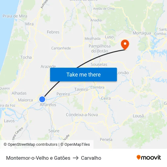 Montemor-o-Velho e Gatões to Carvalho map