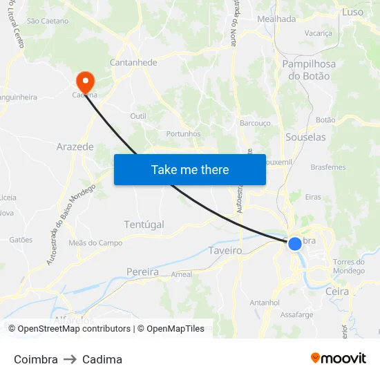 Coimbra to Cadima map