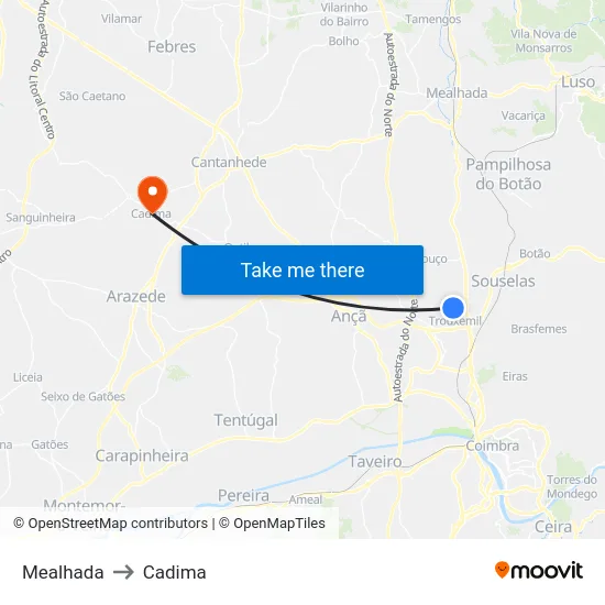 Mealhada to Cadima map