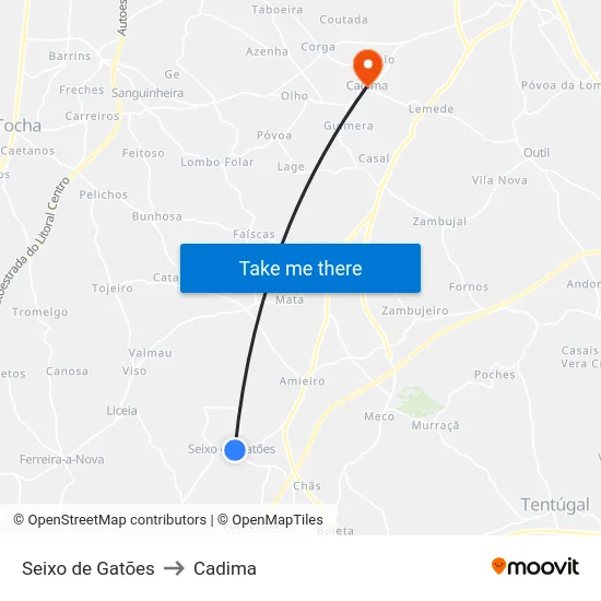 Seixo de Gatões to Cadima map