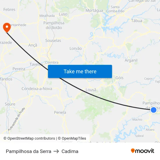Pampilhosa da Serra to Cadima map