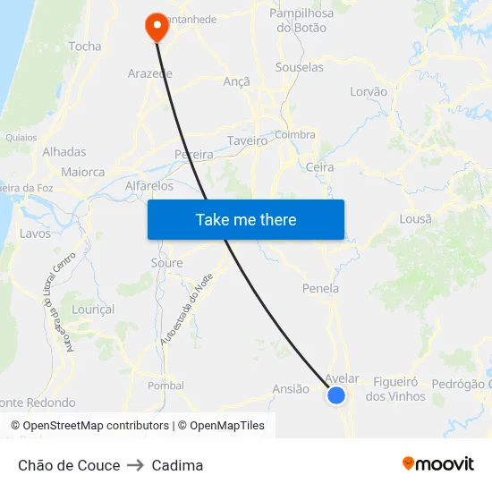 Chão de Couce to Cadima map