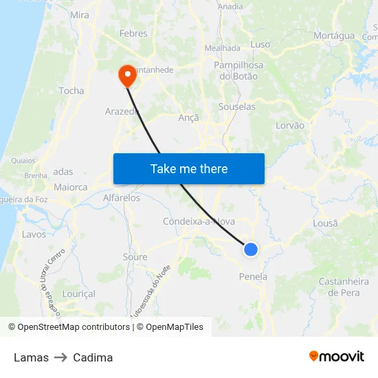 Lamas to Cadima map