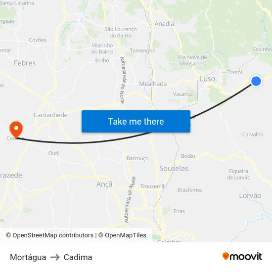 Mortágua to Cadima map