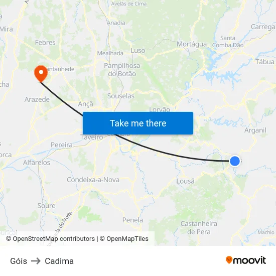 Góis to Cadima map