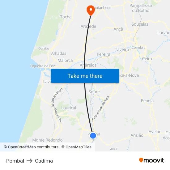 Pombal to Cadima map