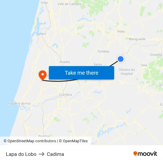 Lapa do Lobo to Cadima map