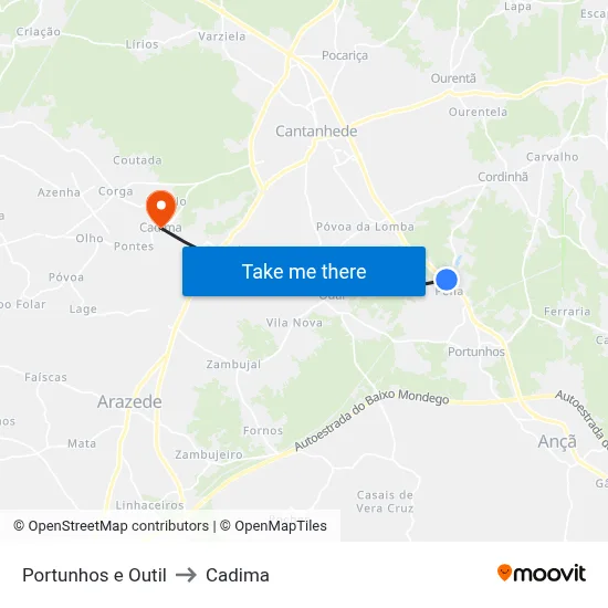 Portunhos e Outil to Cadima map