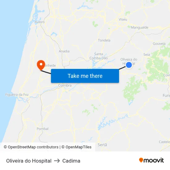 Oliveira do Hospital to Cadima map