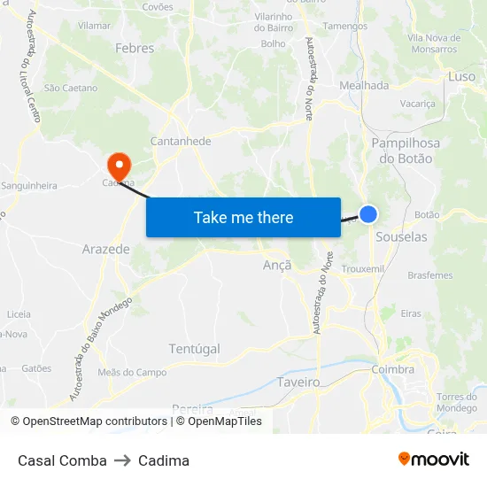 Casal Comba to Cadima map