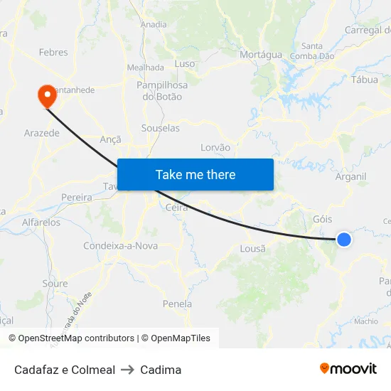 Cadafaz e Colmeal to Cadima map