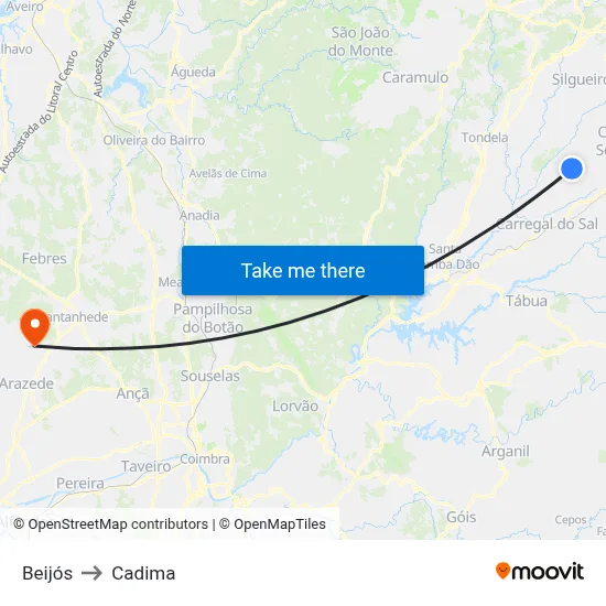 Beijós to Cadima map