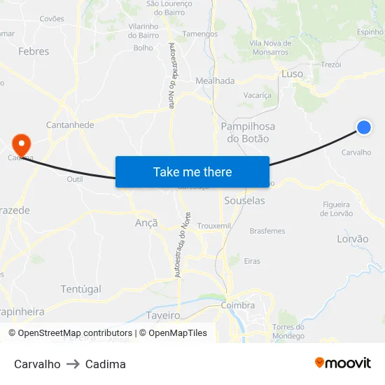 Carvalho to Cadima map